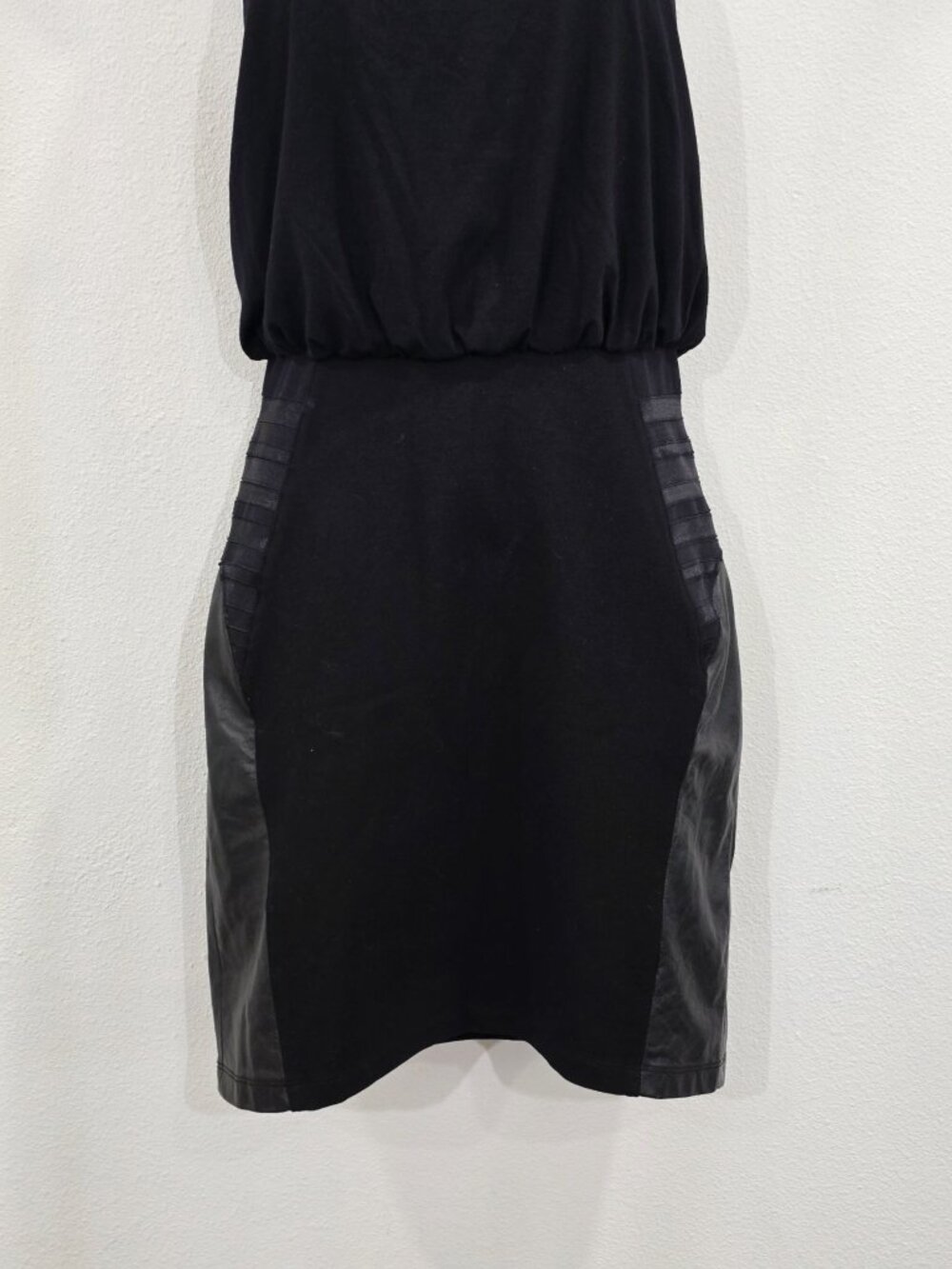 Alice + Olivia Black Viscose Leather Trim Nicky Layered Blouson Tank Dress NWT - Picture 7 of 16
